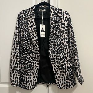 Black and white leopard womens blazer